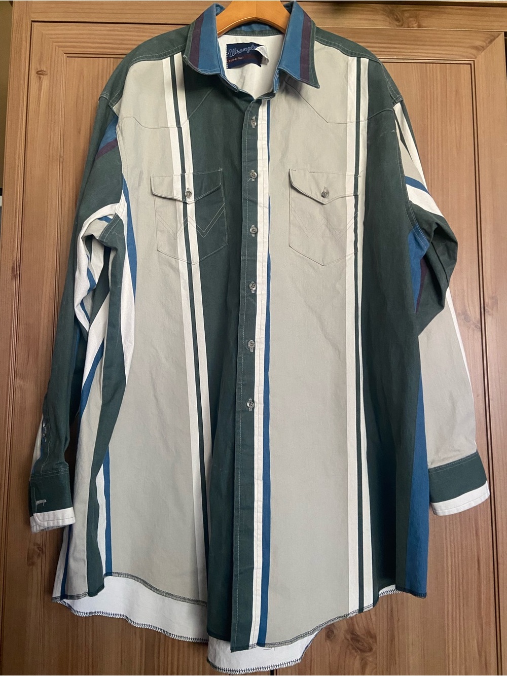 Wrangler Brushpopper Vintage Men's XL Tall 19x36 Cotton Striped Button Shirt